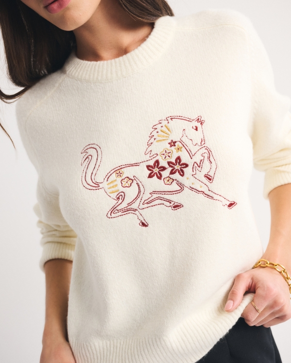 The A&F Madeline Lunar New Year Crew Sweater, Cream view 2