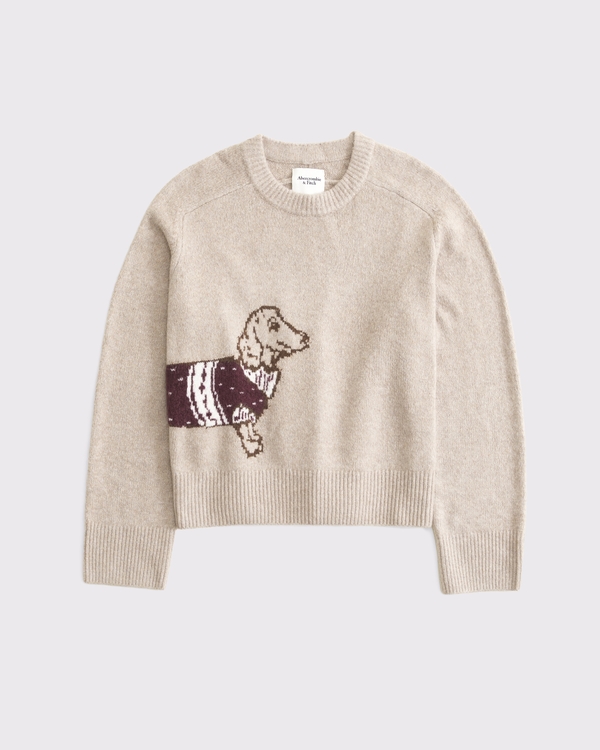 The A&F Madeline Dog Crew Sweater, Taupe view 1