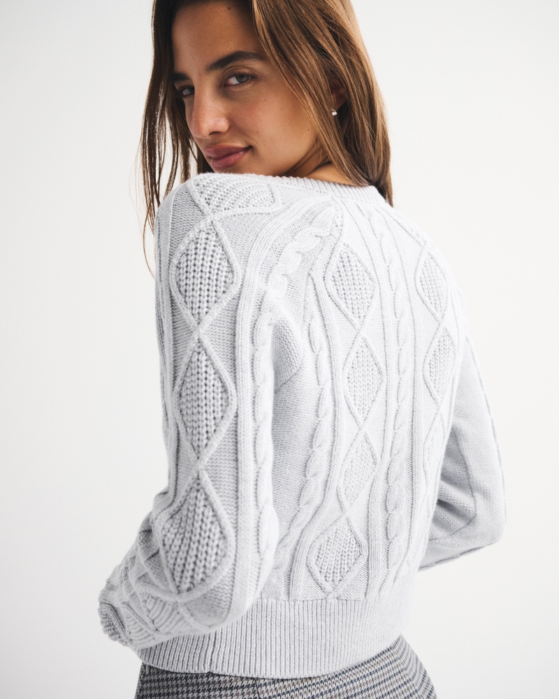 Cable-Knit Shrunken Crew Cardigan