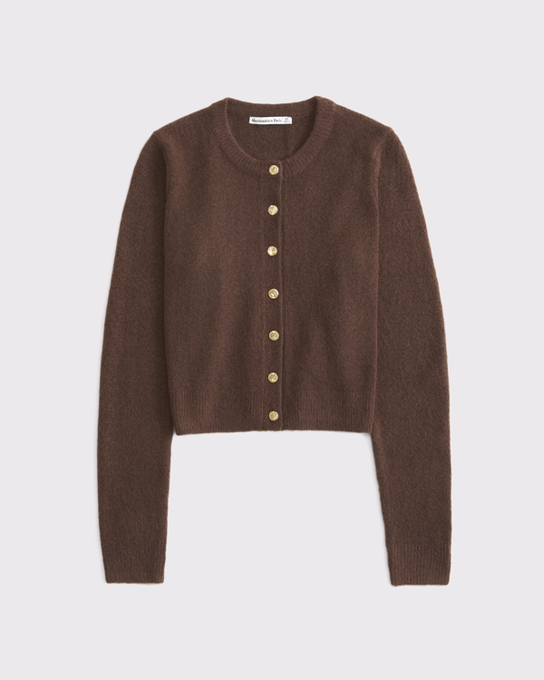 Shrunken Crew Cardigan, Chestnut view 1