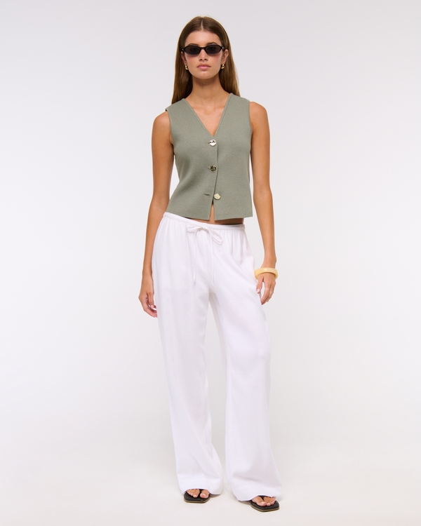 LuxeLoft V-Neck Vest, Frosted Olive view 2