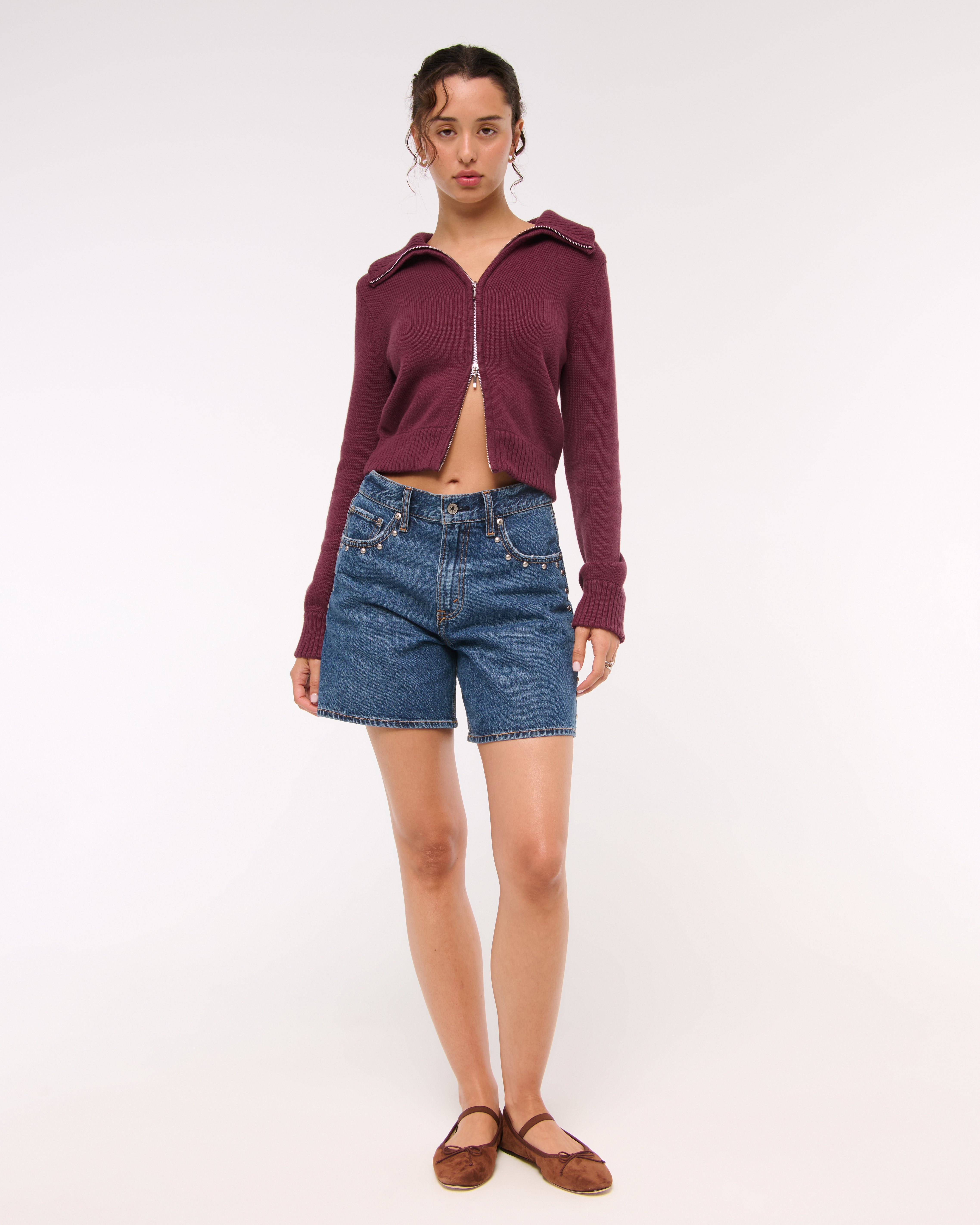 Женский кардиган Abercrombie & Fitch Double Zipper Après Ski Cardigan, цвет: Бордовый — фото 3