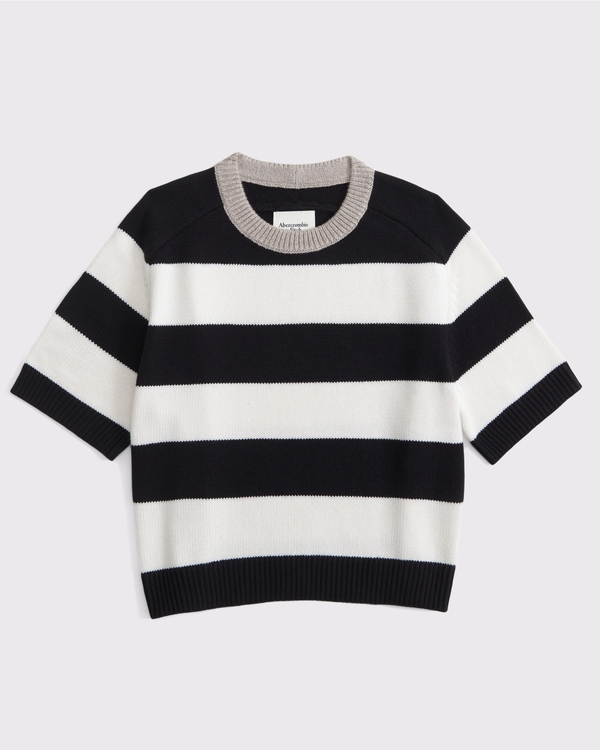 The A&F Madeline Crew Sweater Tee, Black Stripe view 1
