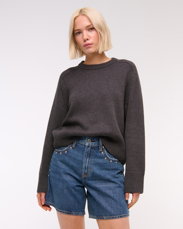 The A&F Madeline Crew Sweater, Dark Gray view 1