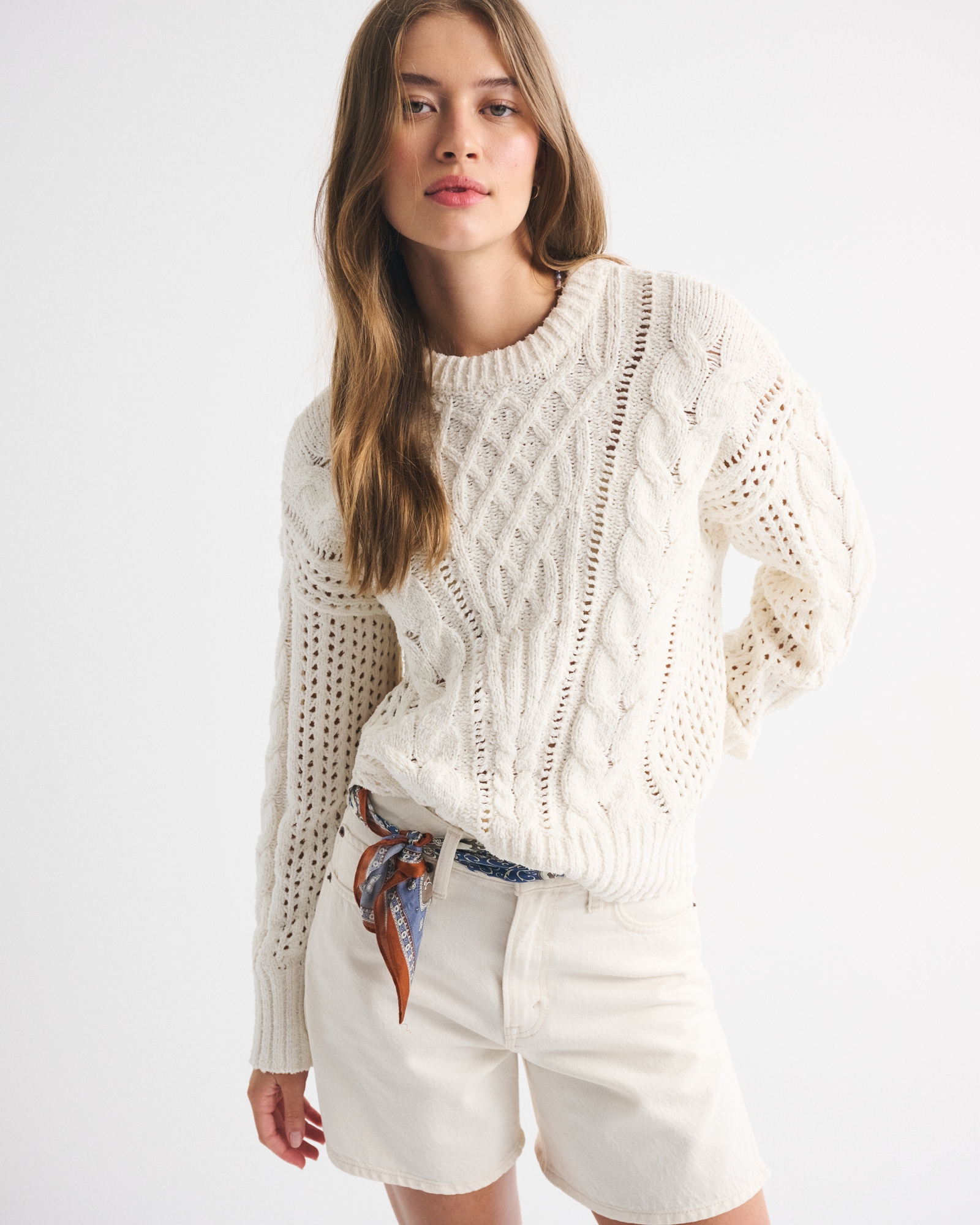 Textural Stitch Cable Crew Sweater