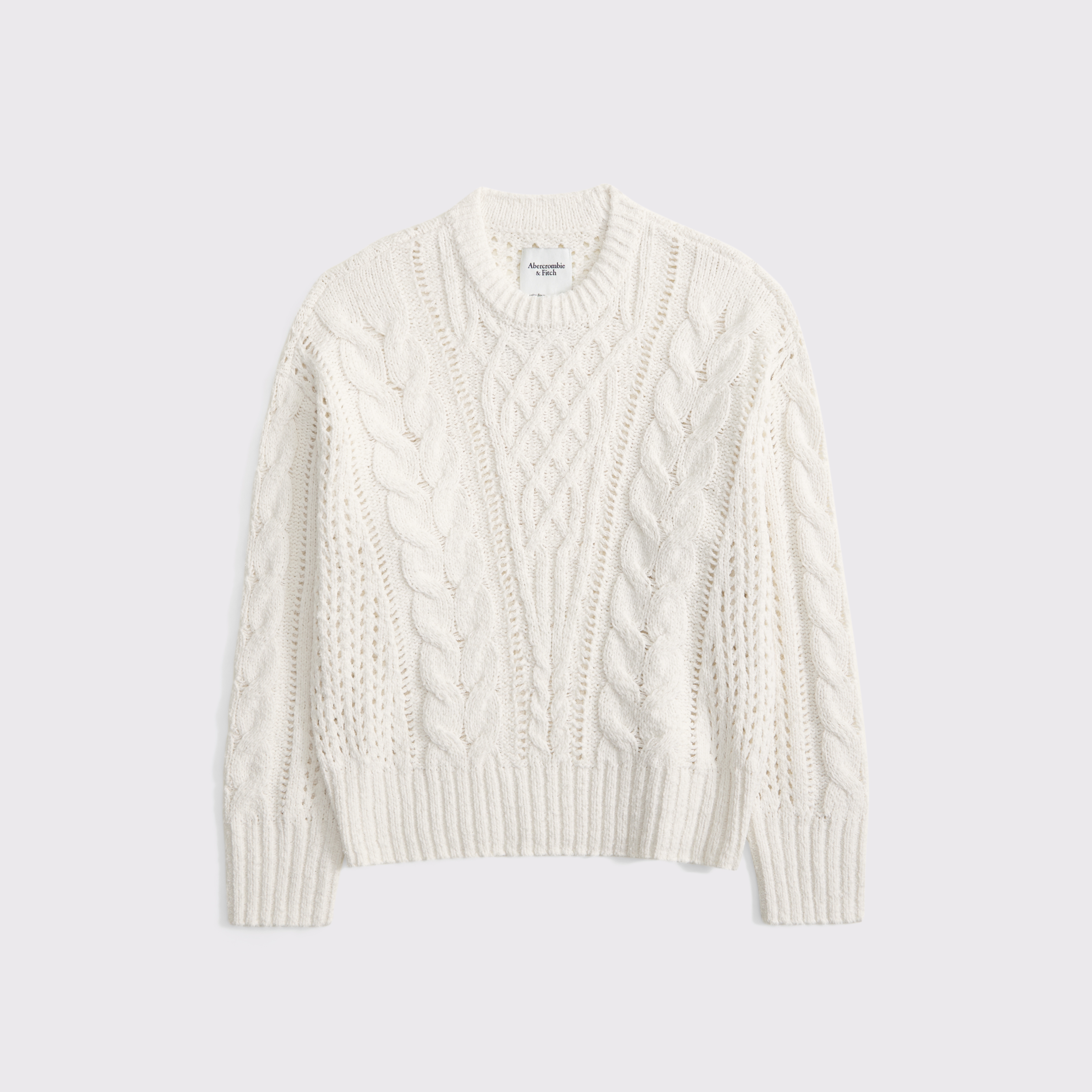 Abercrombie & Fitch Textural Stitch Cable Crew Sweater In White