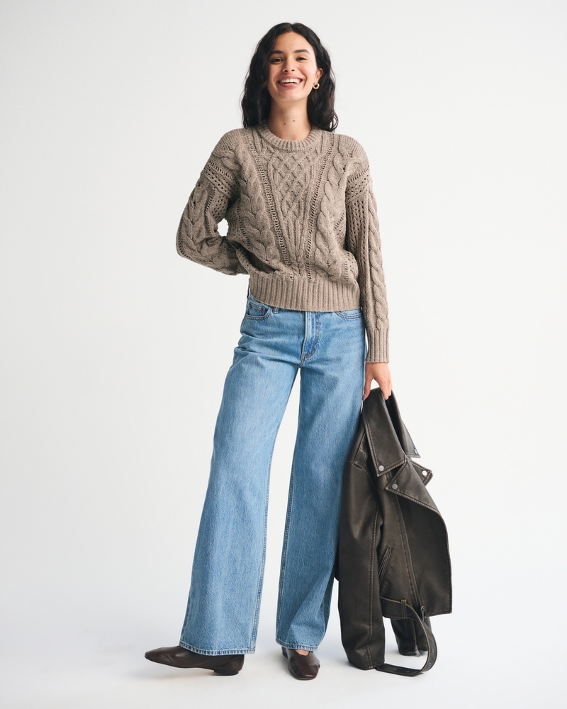 Textural Stitch Cable Crew Sweater