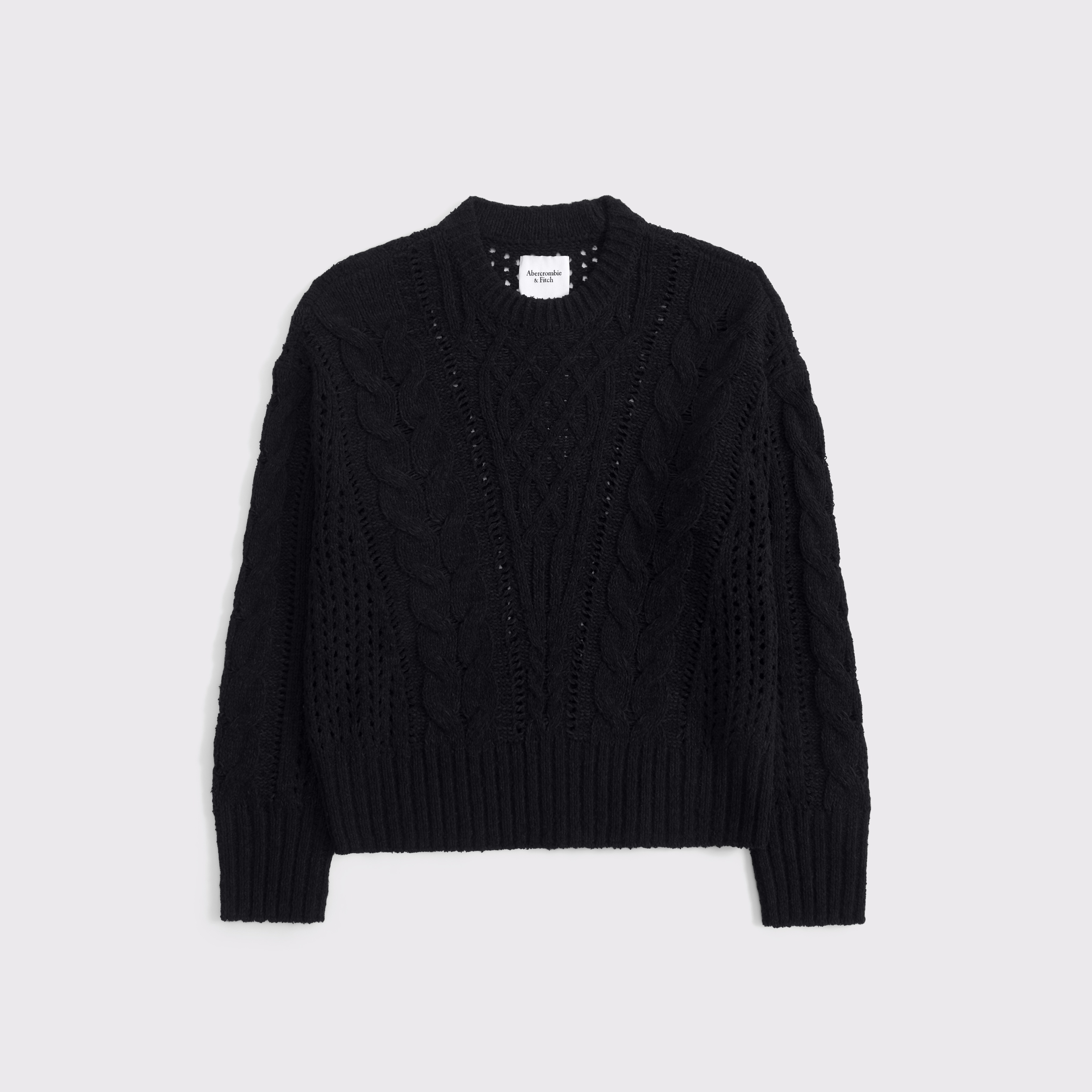 Abercrombie & Fitch Textural Stitch Cable Crew Sweater In Black