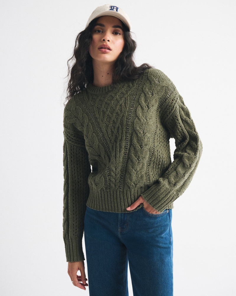 Textural Stitch Cable Crew Sweater - thumbnail 8