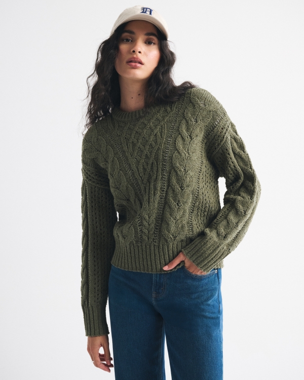 Textural Stitch Cable Crewneck Sweater