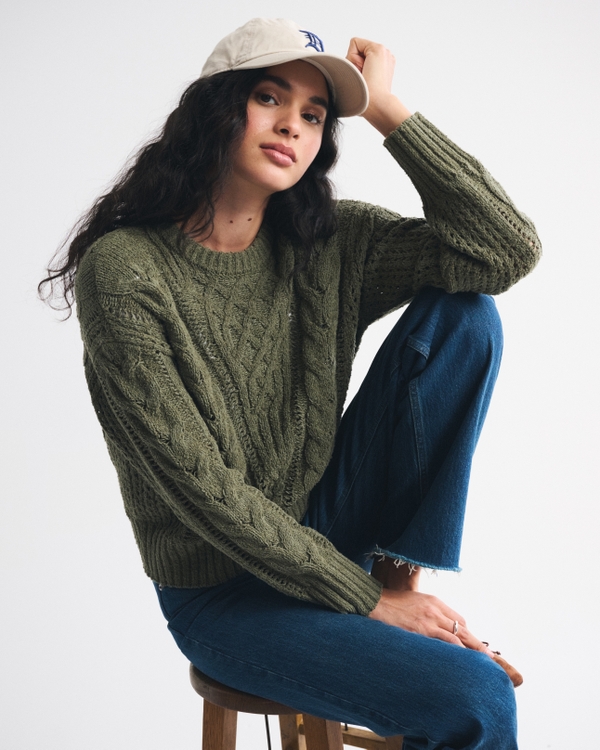 Textural Stitch Cable Crewneck Sweater