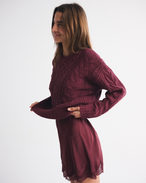 Textural Stitch Cable Crewneck Sweater