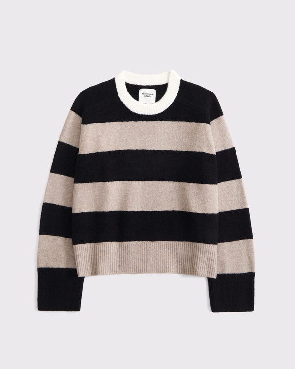 The A&F Madeline Striped Crew Sweater, Brown And Black Stripe view 1