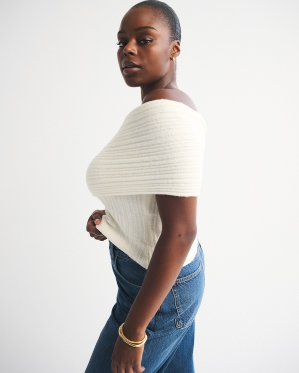 Women's Ribbed Foldover Off-The-Shoulder Sweater Top | Women's