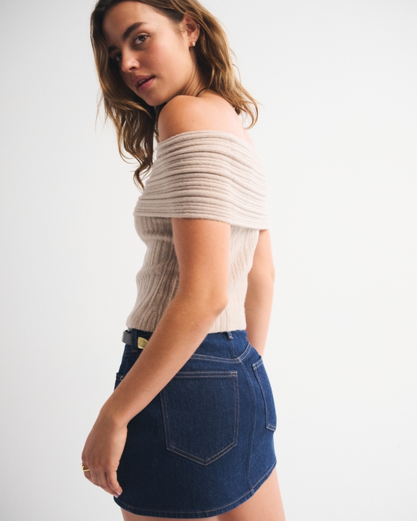 Ribbed Foldover Off-The-Shoulder Sweater Top