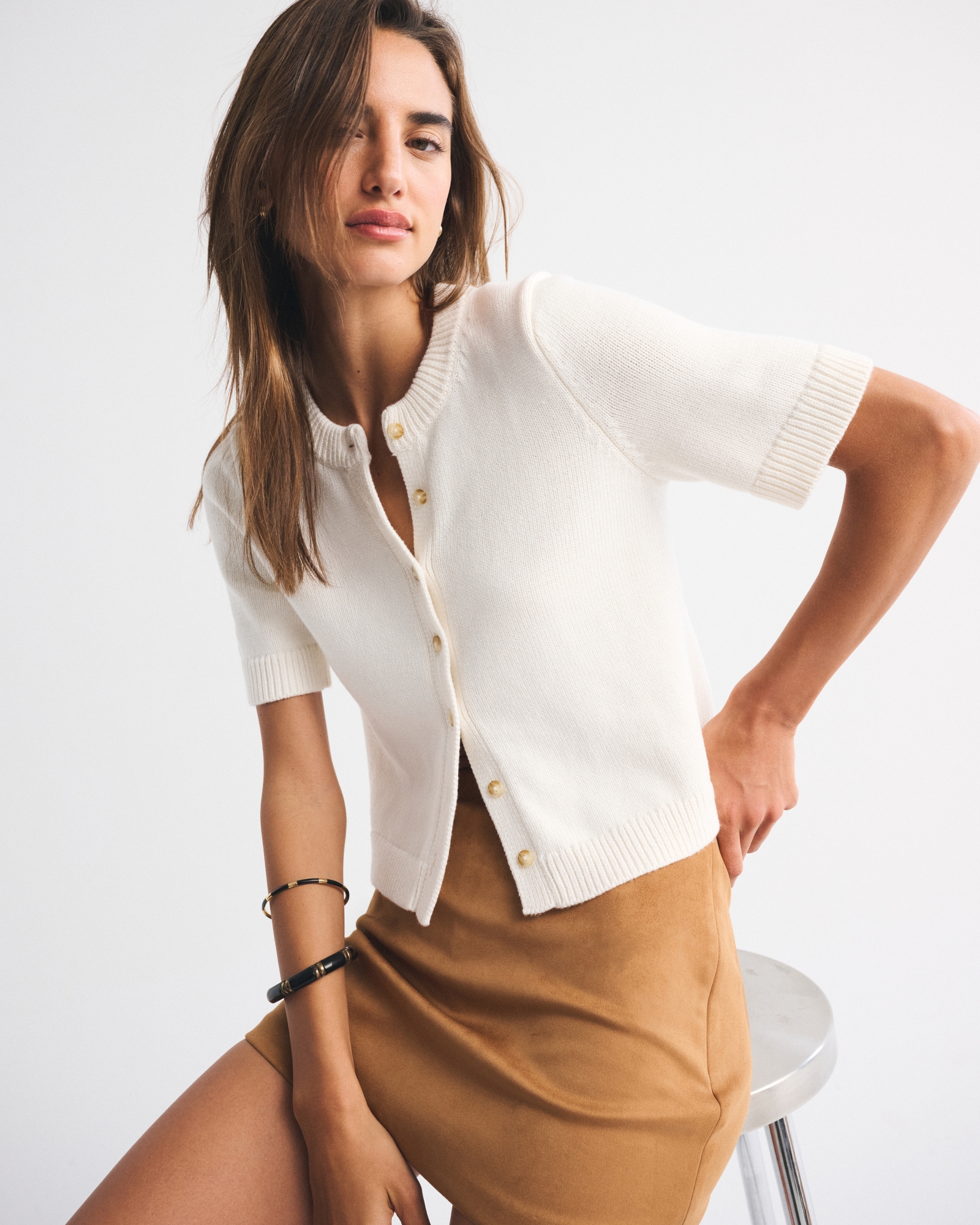 Short-Sleeve Crew Cardigan