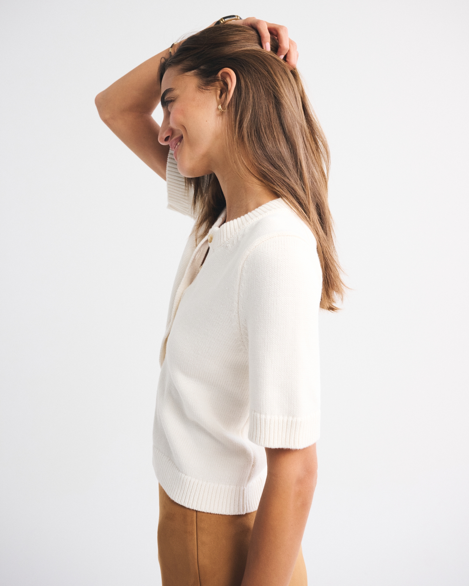 Short-Sleeve Crew Cardigan