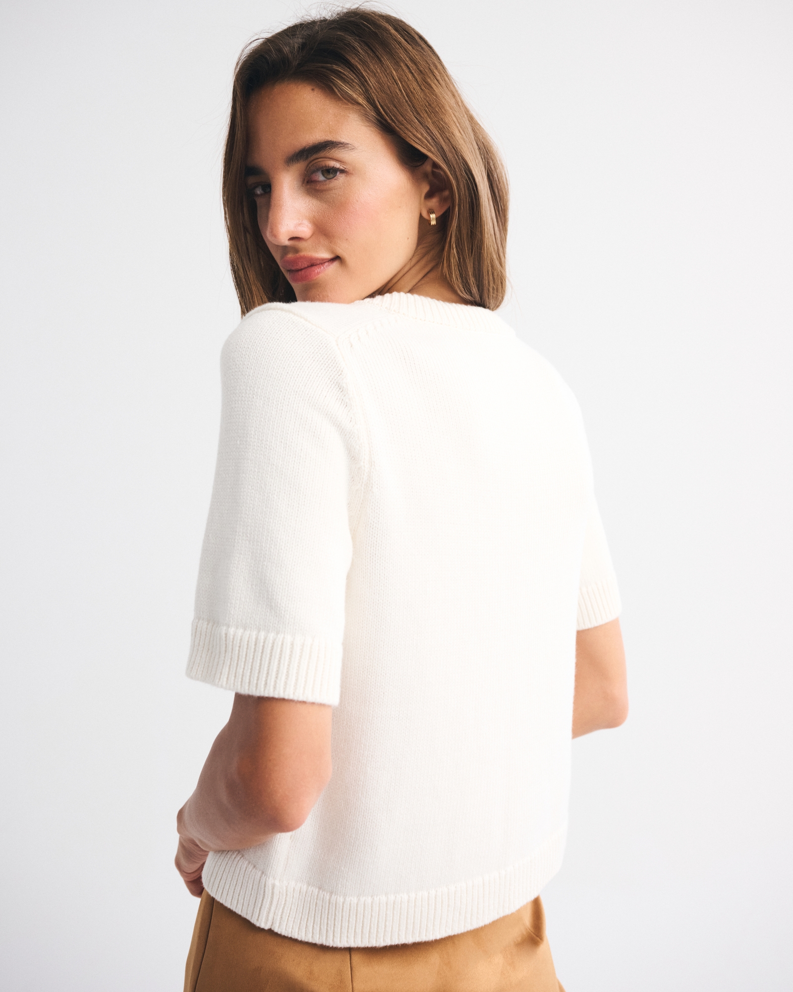 Short-Sleeve Crew Cardigan