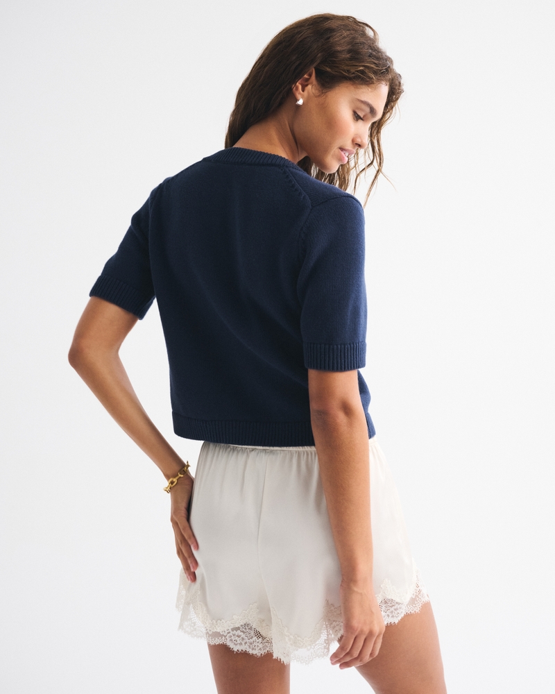 Short-Sleeve Crew Cardigan