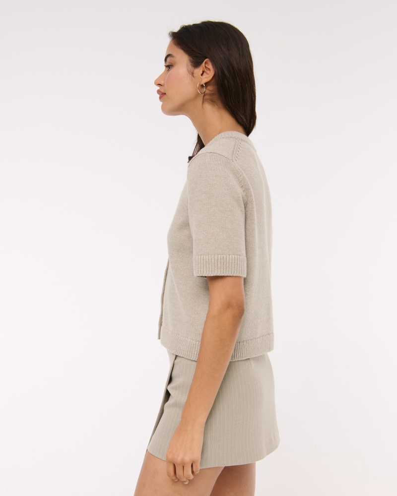 Short-Sleeve Crew Cardigan