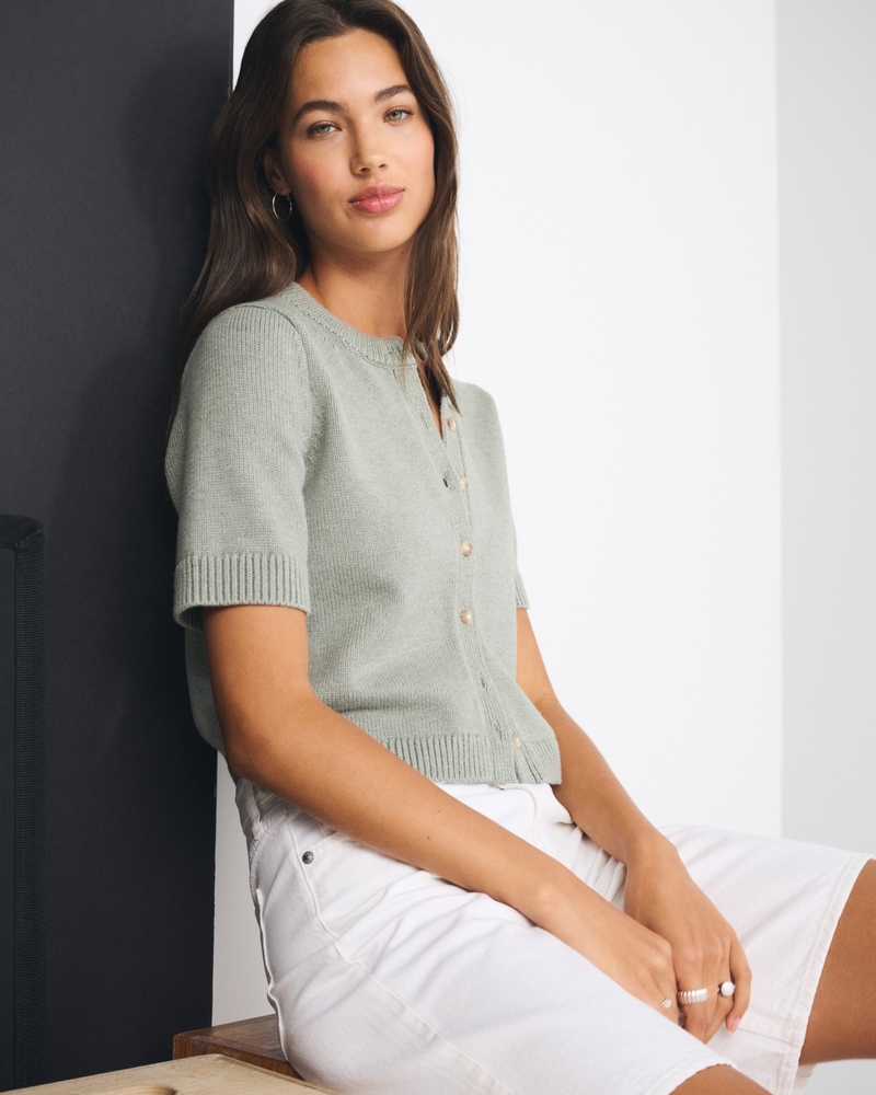 Short-Sleeve Crew Cardigan