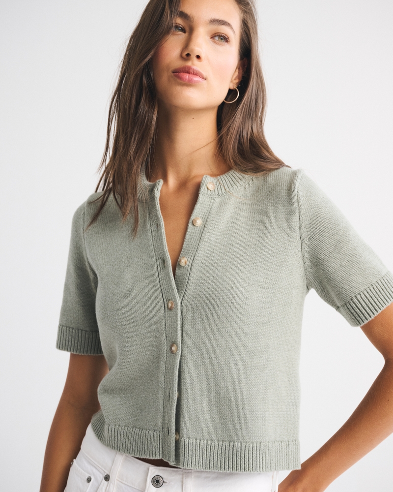 Short-Sleeve Crew Cardigan