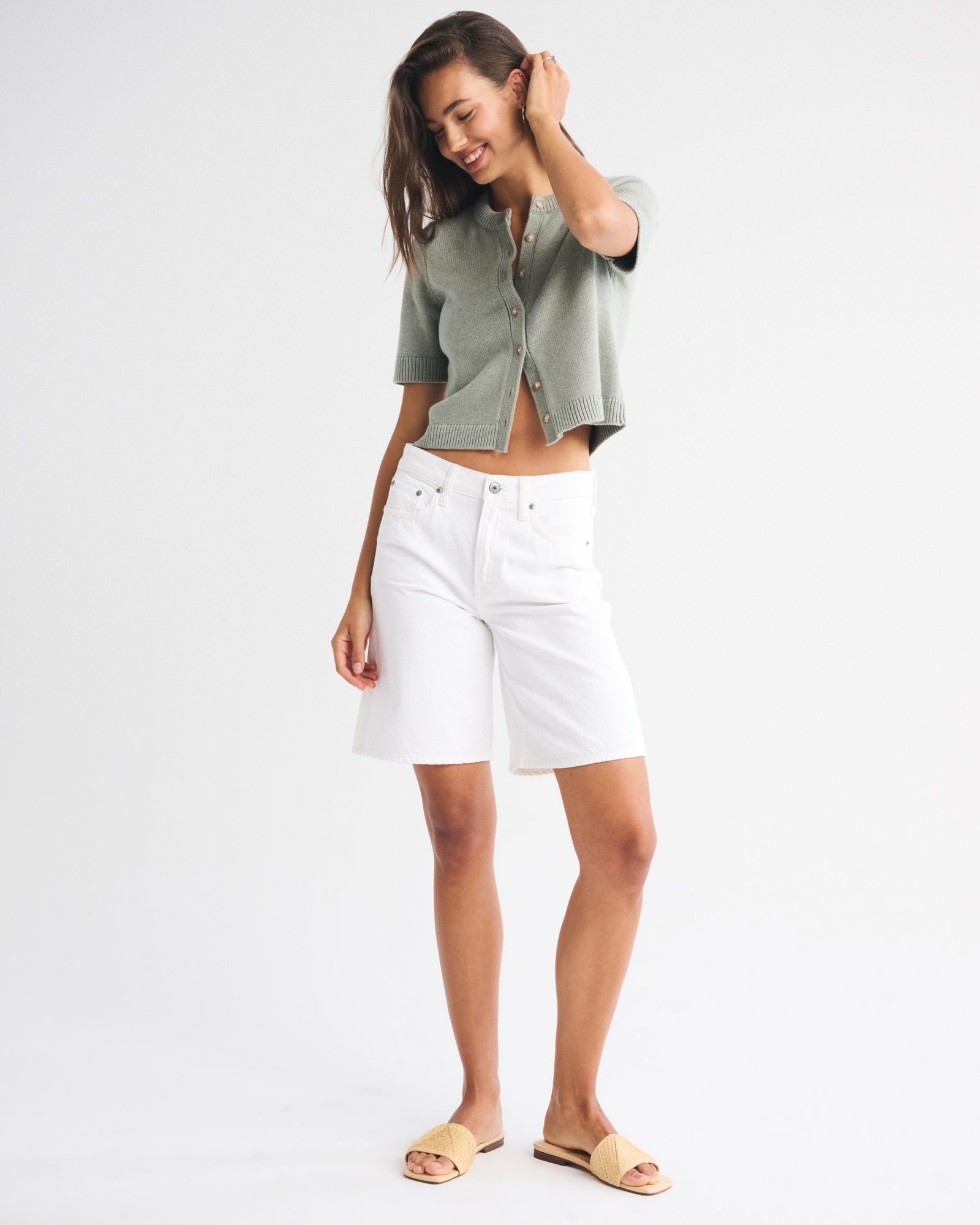 Short-Sleeve Crew Cardigan