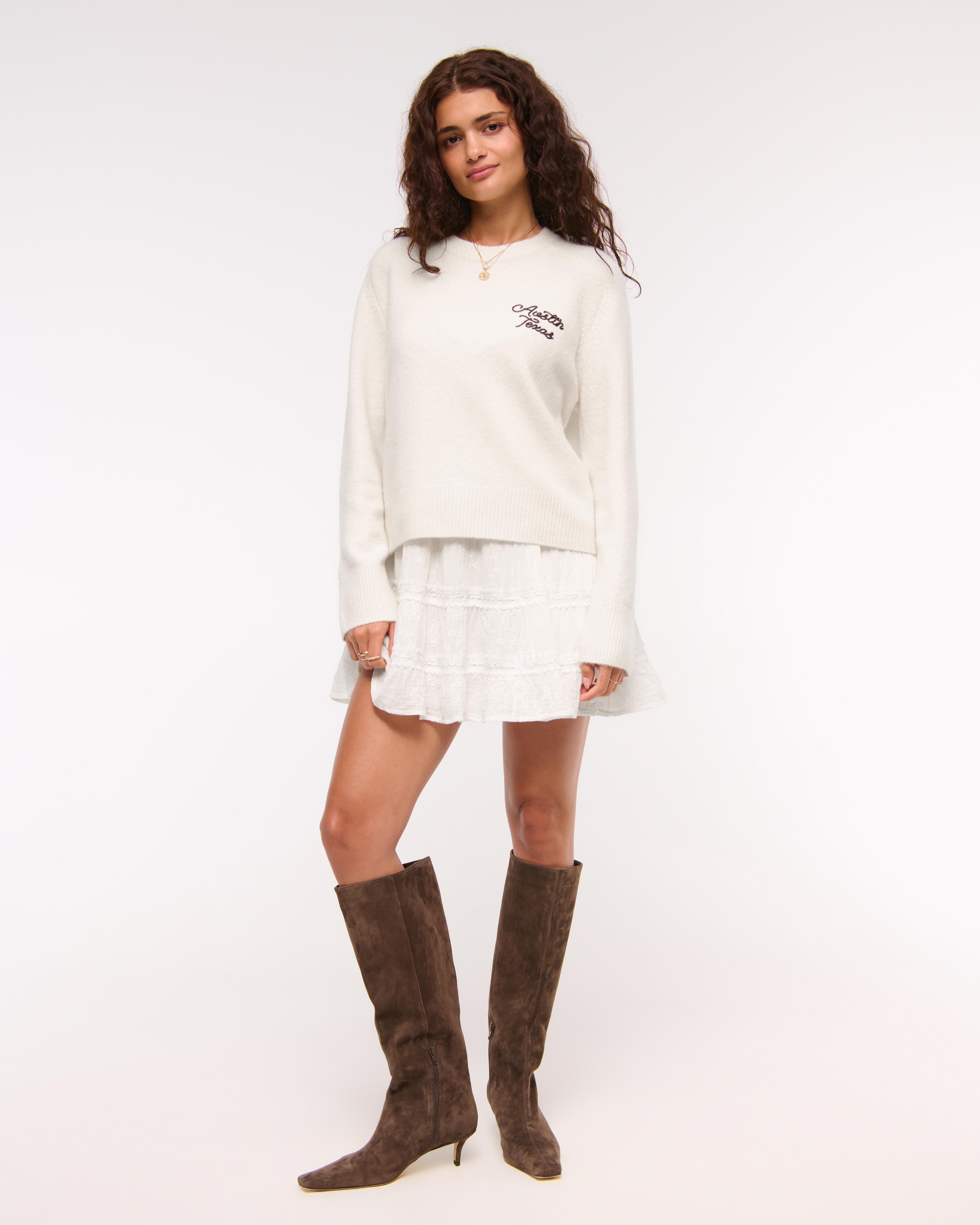 Abercrombie & Fitch The A&f Madeline Western Crew Sweater In White