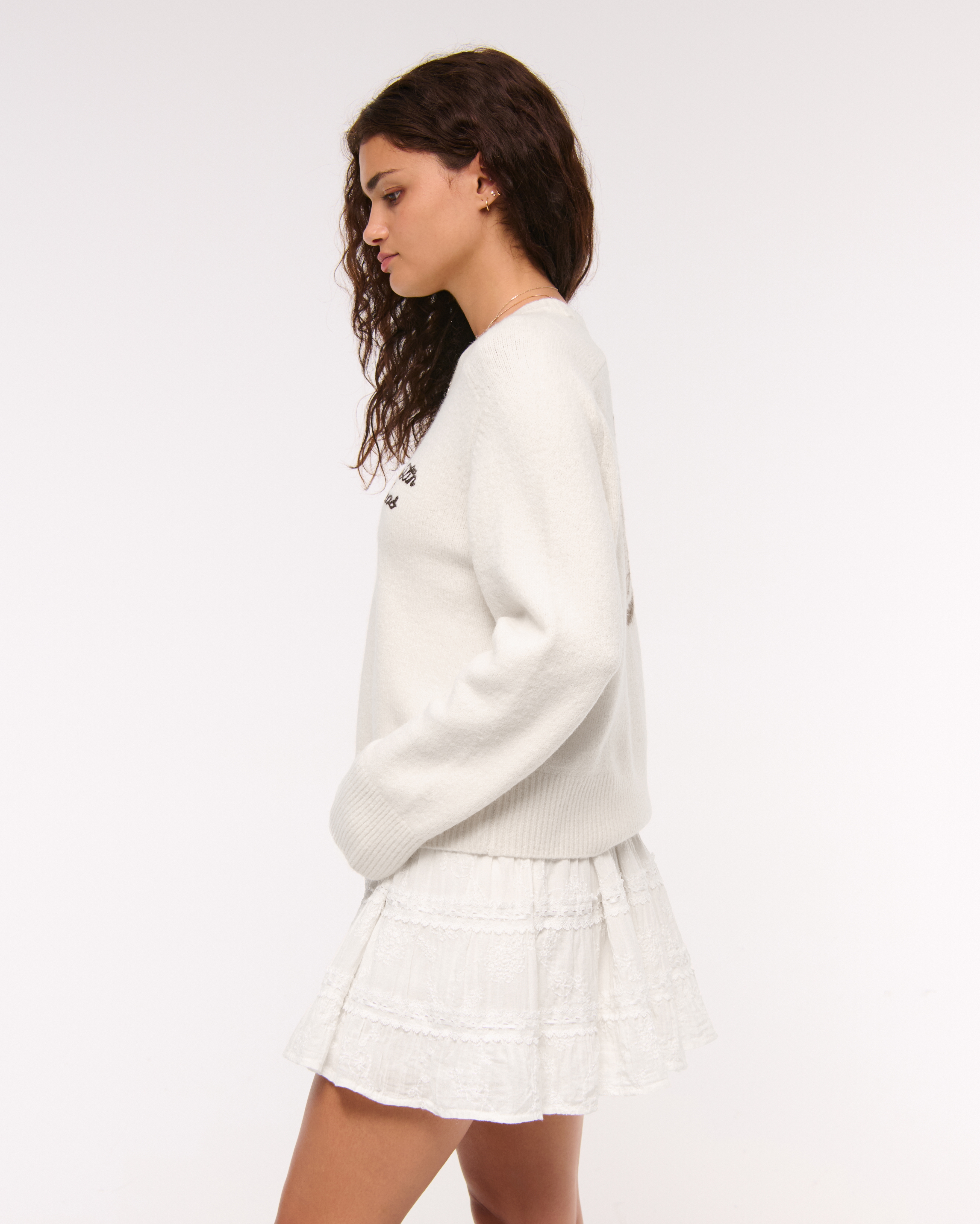 Abercrombie & Fitch The A&f Madeline Western Crew Sweater In White