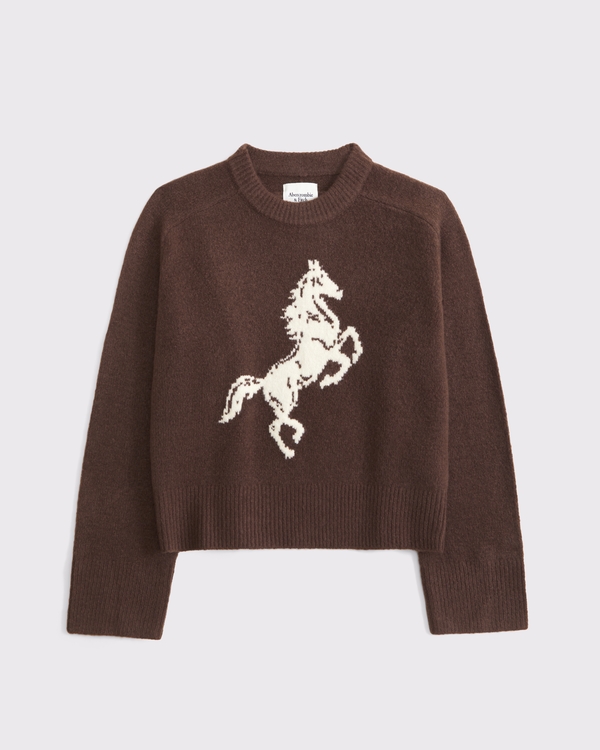 The A&F Madeline Western Crew Sweater, Brown view 1