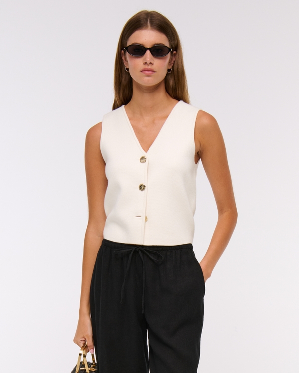 LuxeLoft V-Neck Vest, Cream view 1
