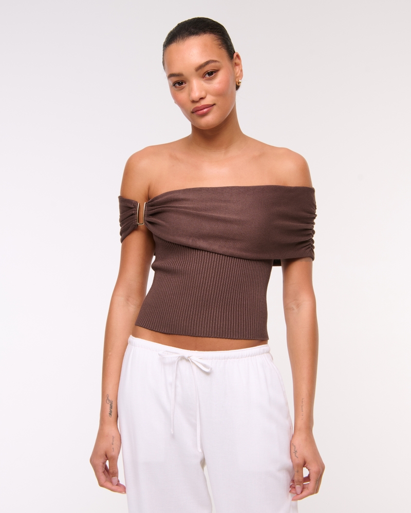 Hardware Off-The-Shoulder Sweater Top