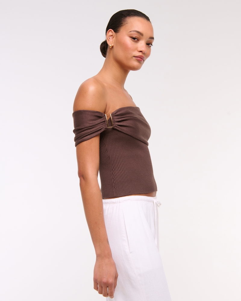 Hardware Off-The-Shoulder Sweater Top