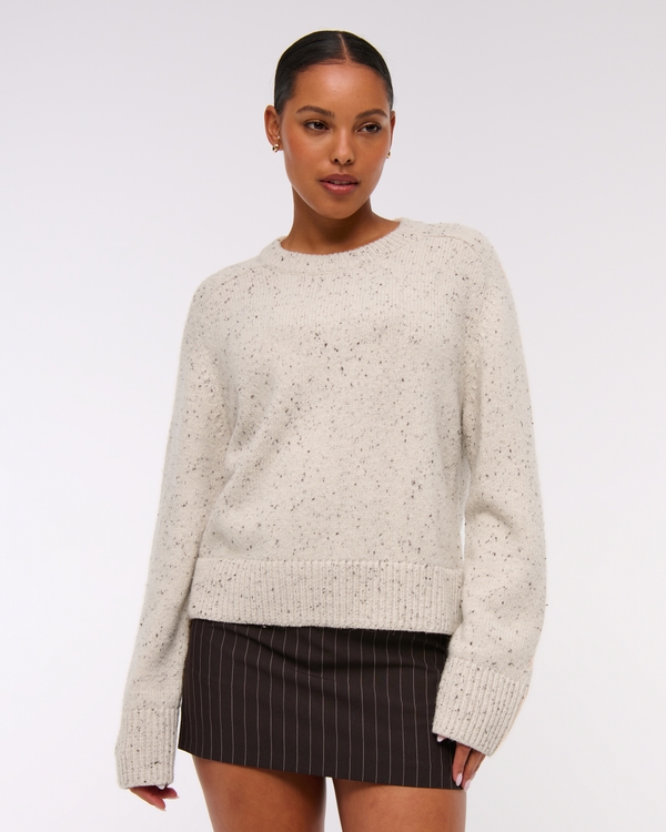 The A&F Madeline Textural Crew Sweater, Cream view 1