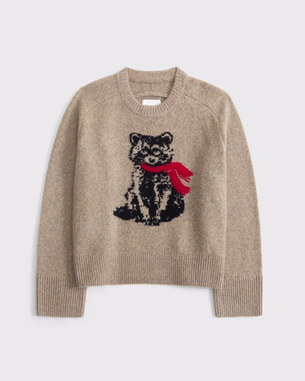 The A&F Madeline Raccoon Crew Sweater, Taupe view 1