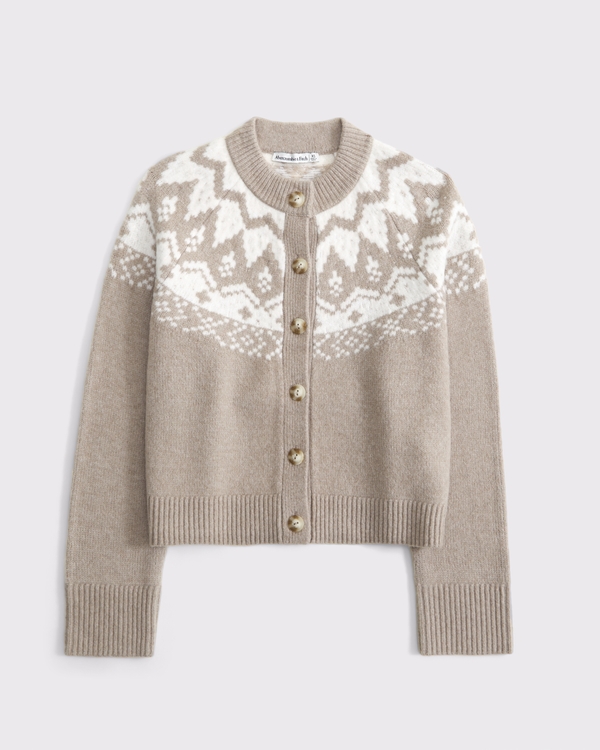 Fairisle Crew Cardigan, Taupe Pattern view 1
