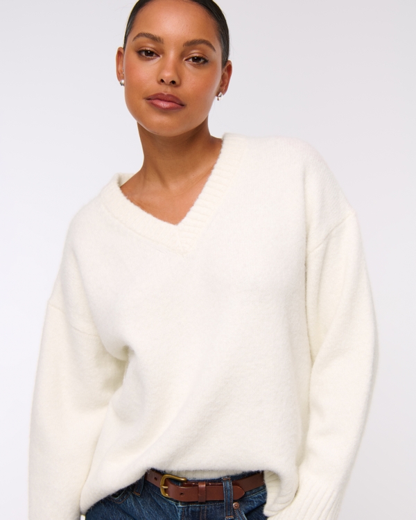 Dad V-Neck Sweater, Cream view 1