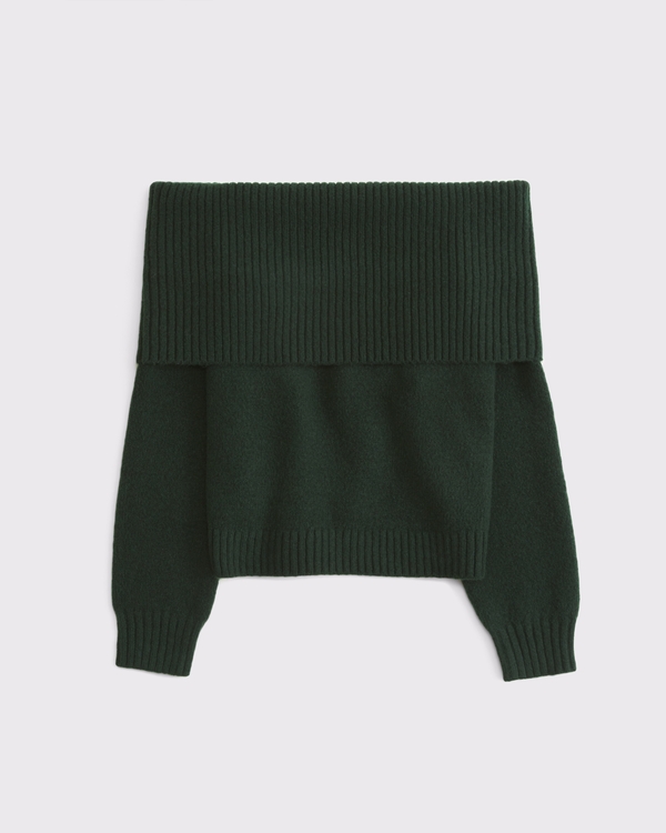 Easy Off-The-Shoulder Sweater, Deep Green view 1