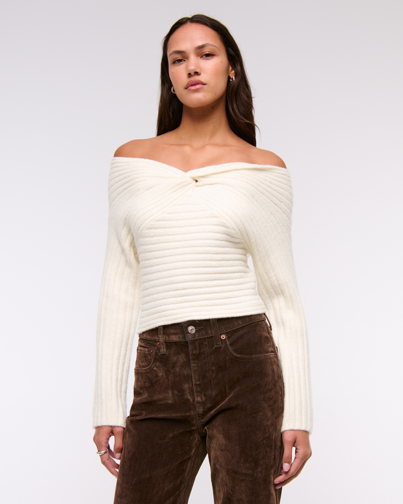 Off-The-Shoulder Twist Sweater