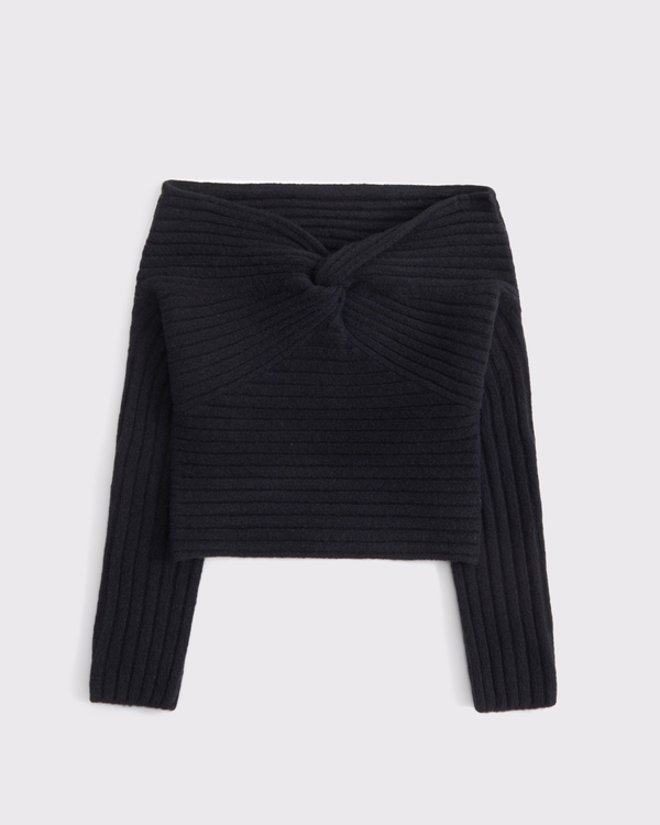 Off-The-Shoulder Twist Sweater, Black view 1