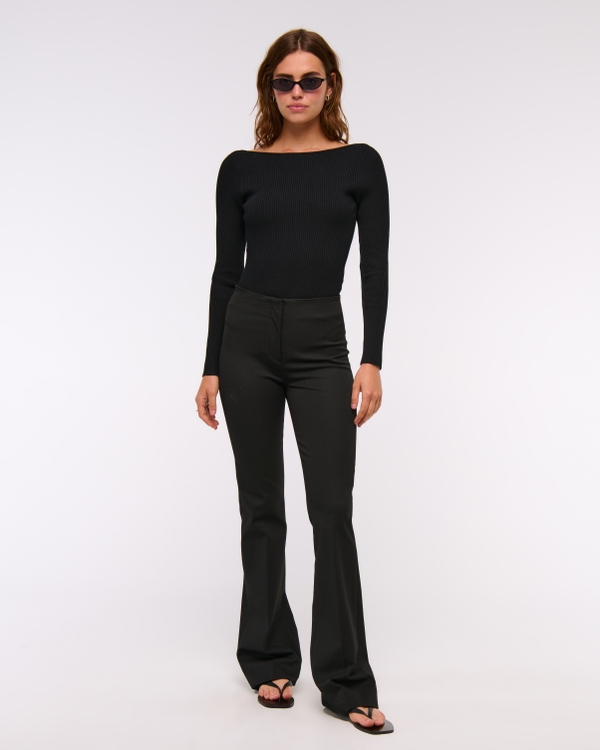 Bra-Free Open-Back Sweater Bodysuit, Black view 2
