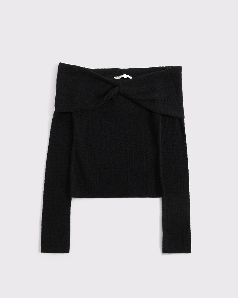 Wool-Blend Pointelle Off-The-Shoulder Sweater