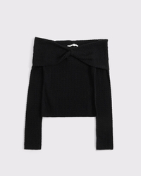 Wool-Blend Pointelle Off-The-Shoulder Sweater