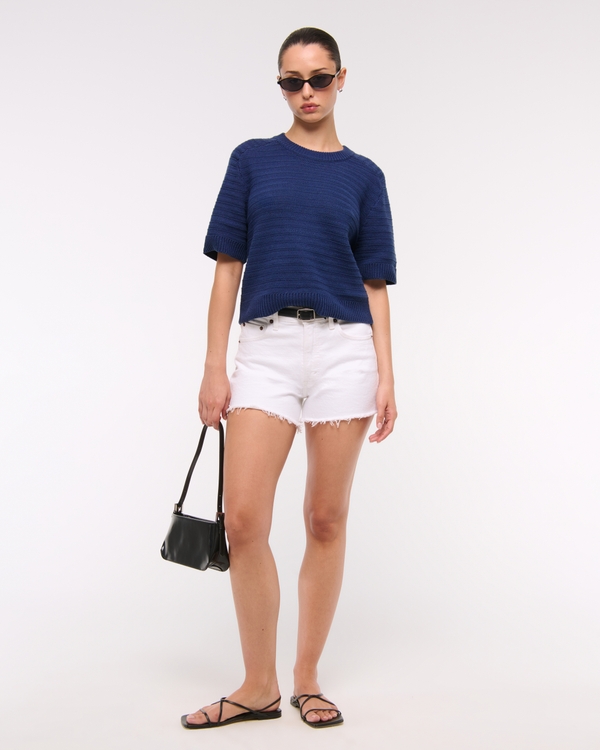 The A&F Madeline Textural Crew Sweater Tee, Blue view 2