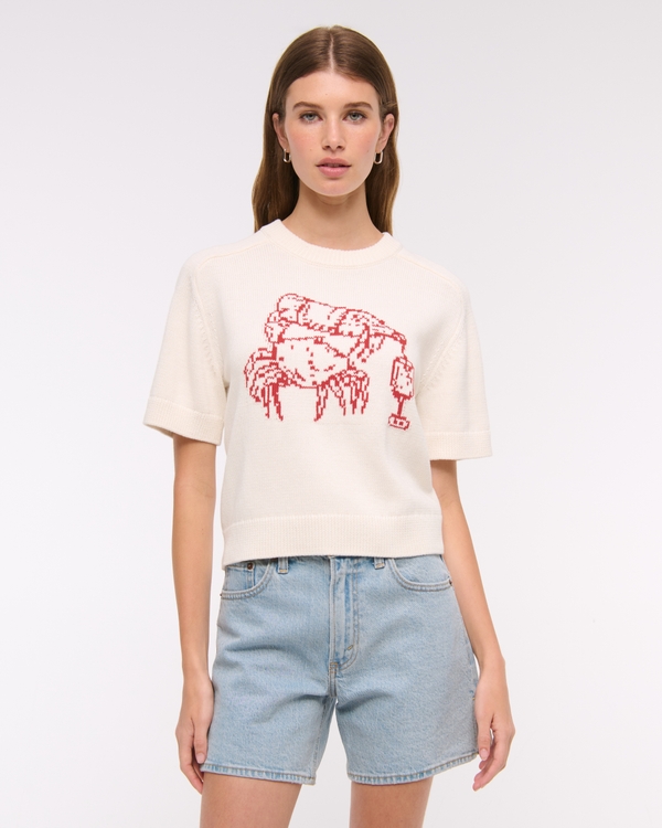 The A&F Madeline Crab Crew Sweater Tee, Cream view 1