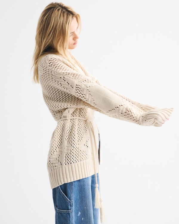 Textural Stitch Belted Cardigan