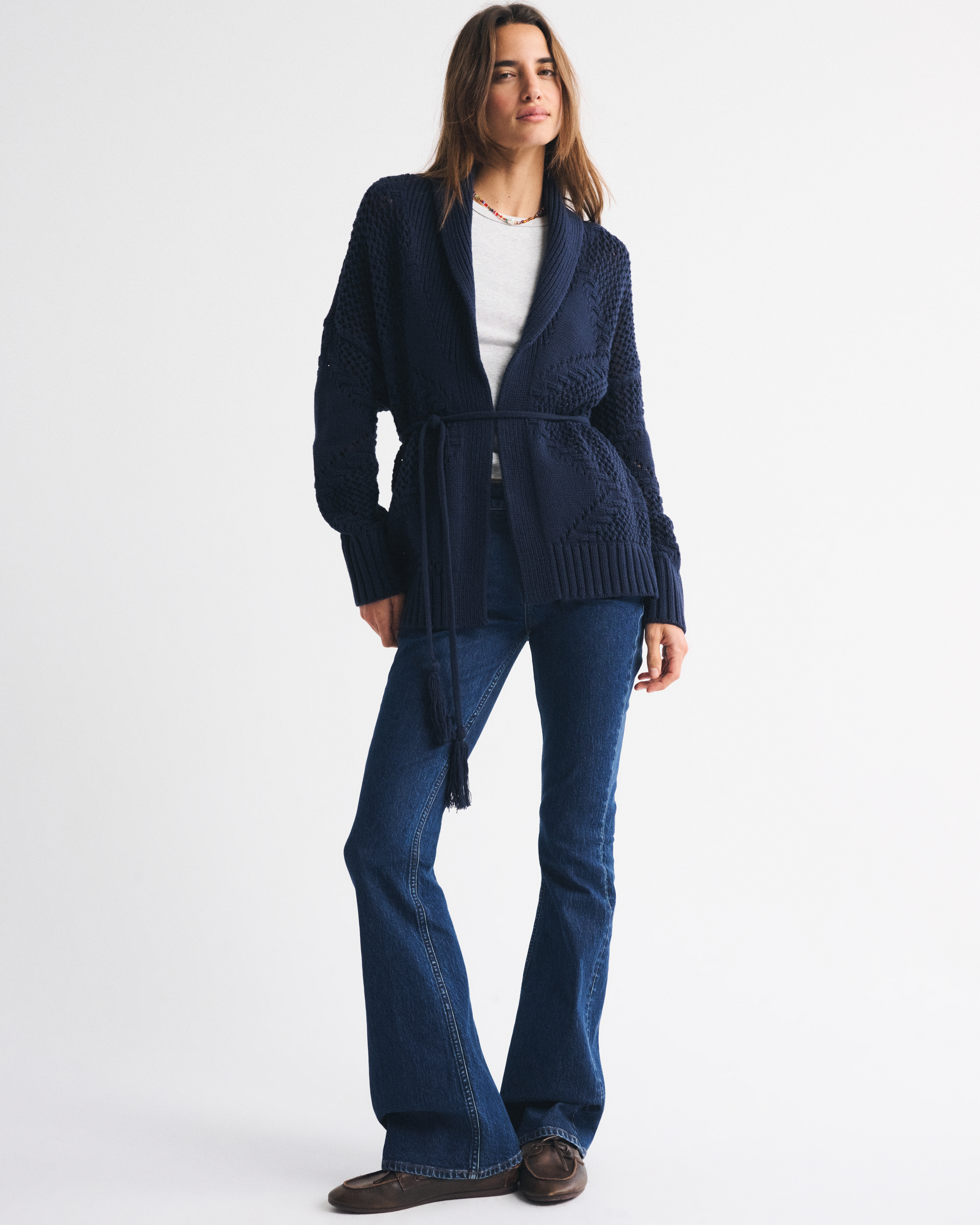 Женские кардиганы Abercrombie & Fitch Textural Stitch Belted Cardigan — фото 3