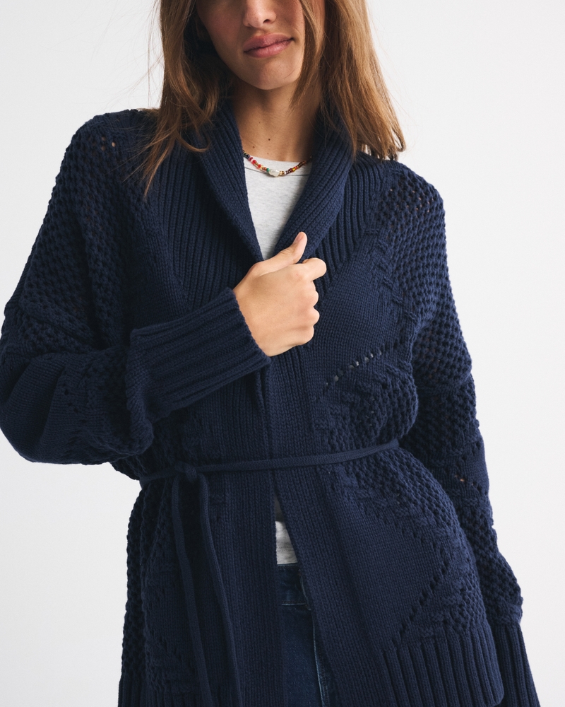 Textural Stitch Belted Cardigan