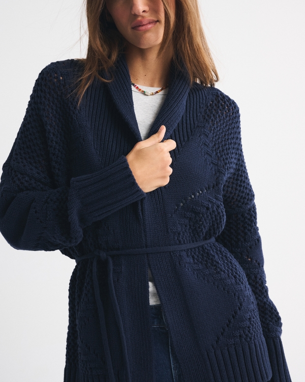 Textural Stitch Belted Cardigan