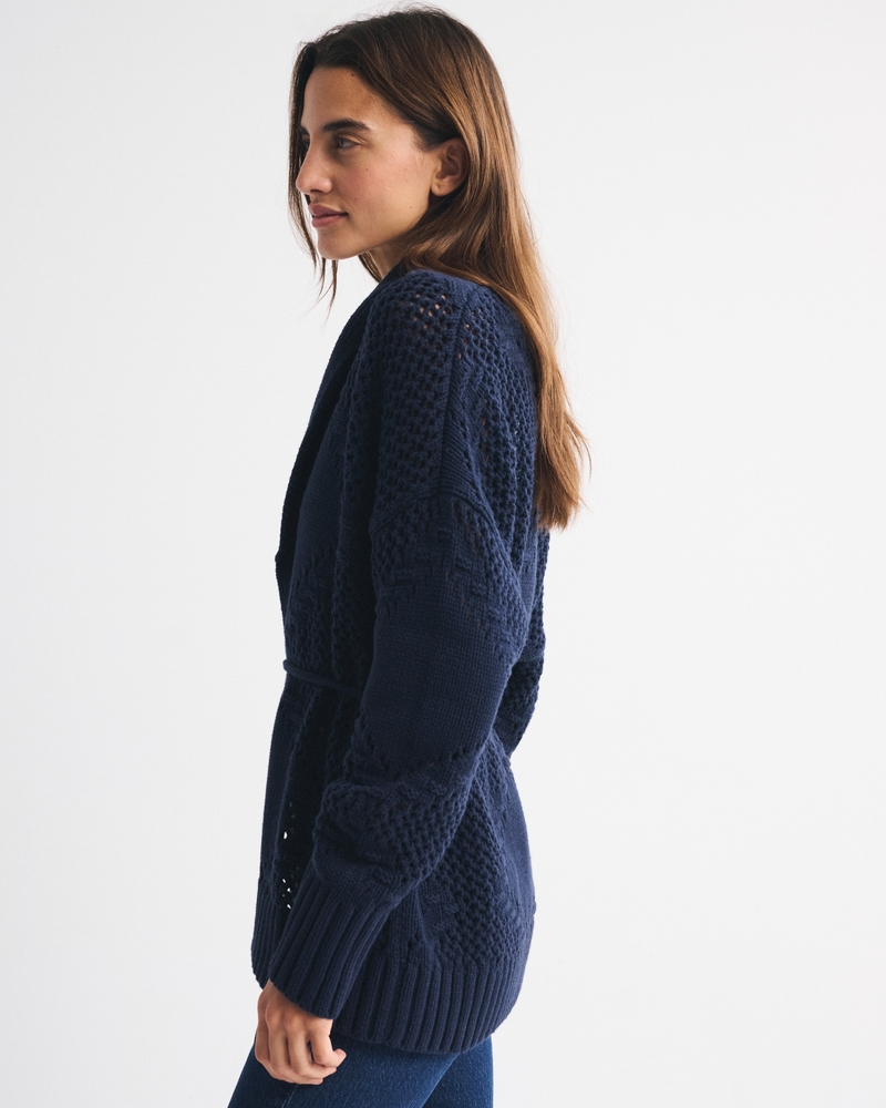 Textural Stitch Belted Cardigan